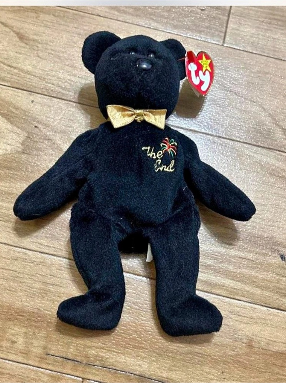 Ty "The End" Beanie Baby Black & Gold Bear